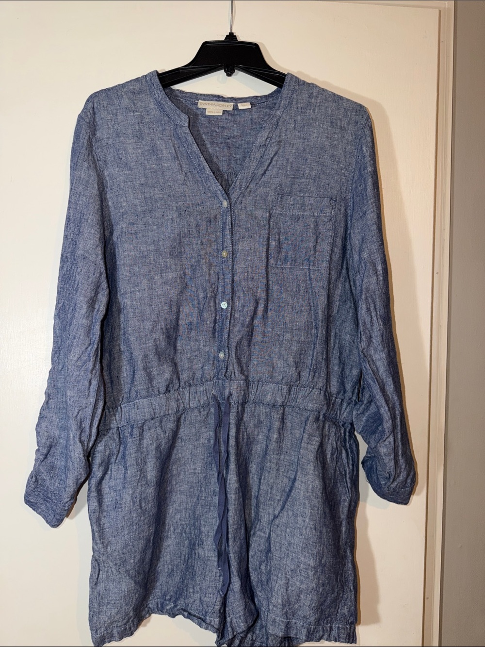 Cynthia Rowley Indigo Linen Long Sleeve Romper